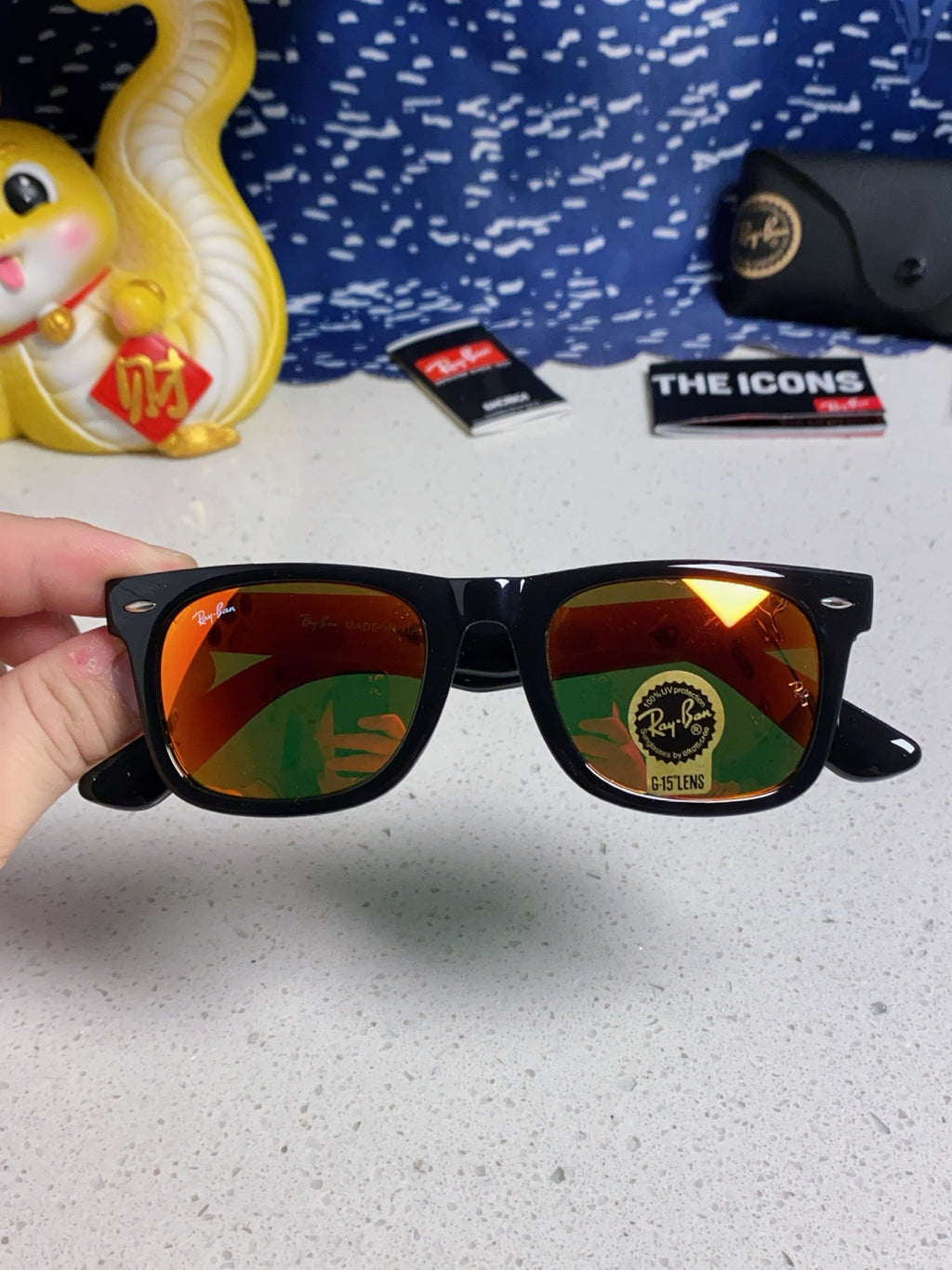 Ray-Ban Acetate Square Orange Lens Sunglasses for Men & Women - detail image 4