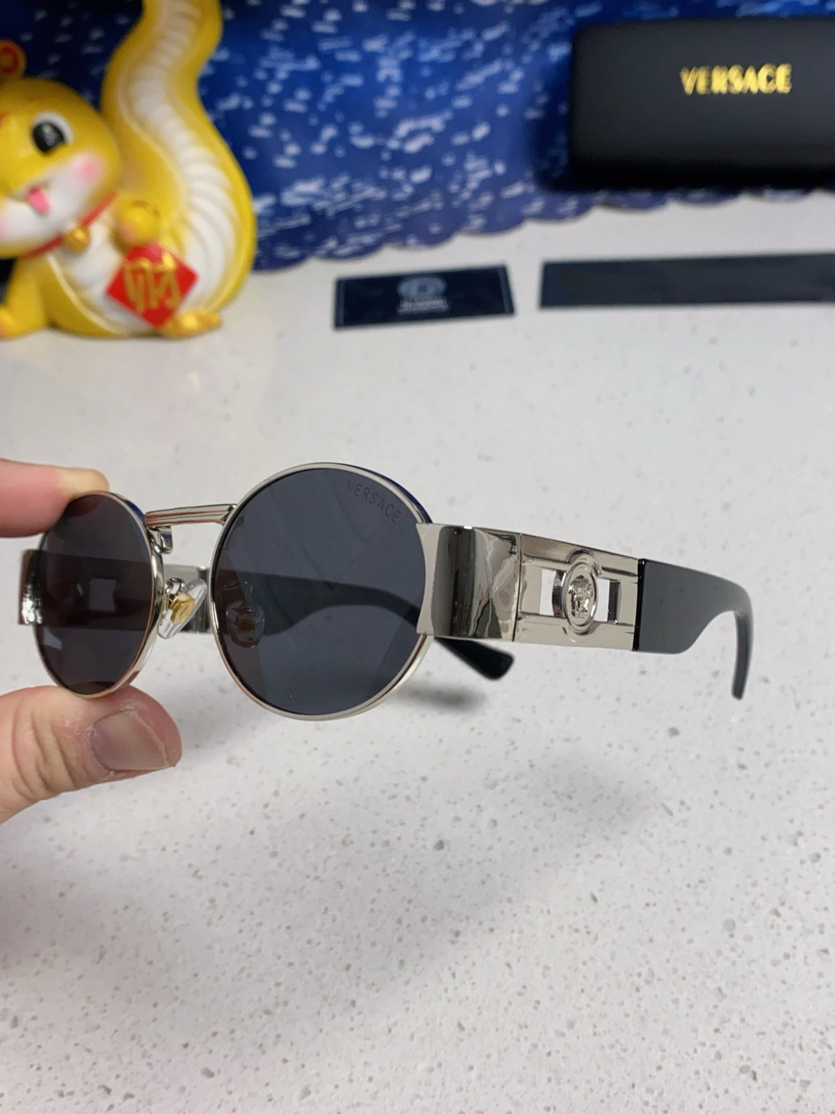 Versace Metal Oval Gray Lens Sunglasses for Men & Women - detail image 7