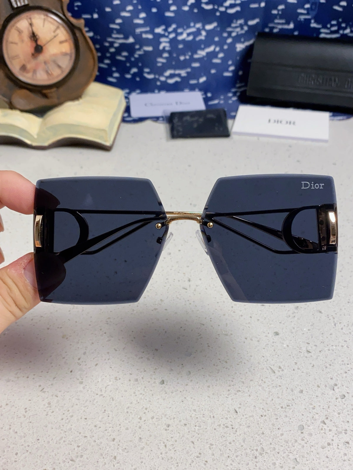 Dior 30MONTAIGNE Lightweight Rimless Blue Lens Sunglasses for Men & Women - detail image 4