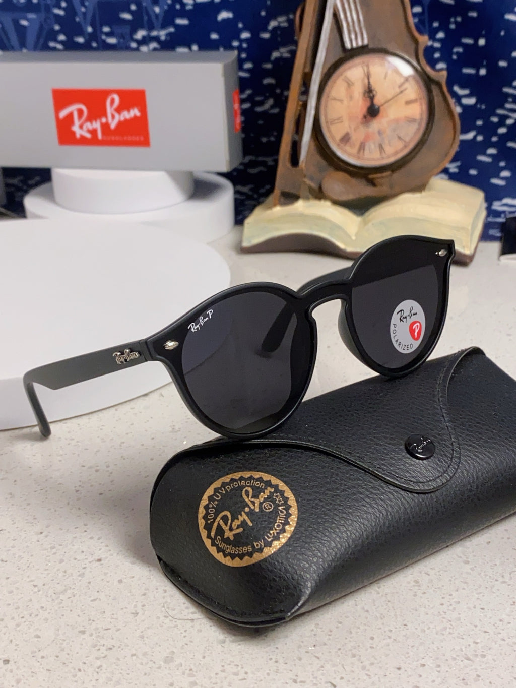 Ray-Ban RB4380 Round Blue Lens Sunglasses for Women - detail image 11