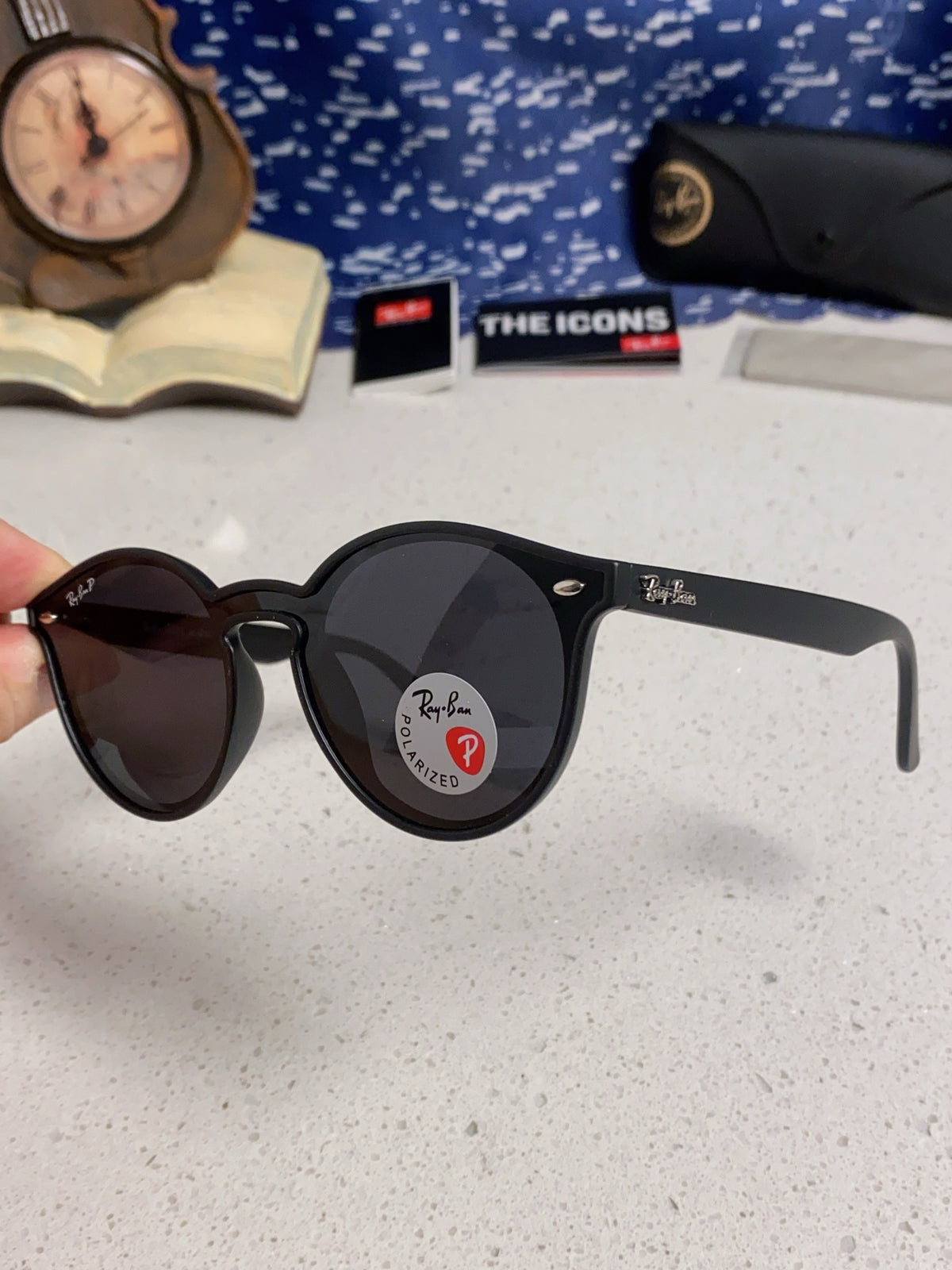 Ray-Ban RB4380 Round Blue Lens Sunglasses for Women - detail image 7