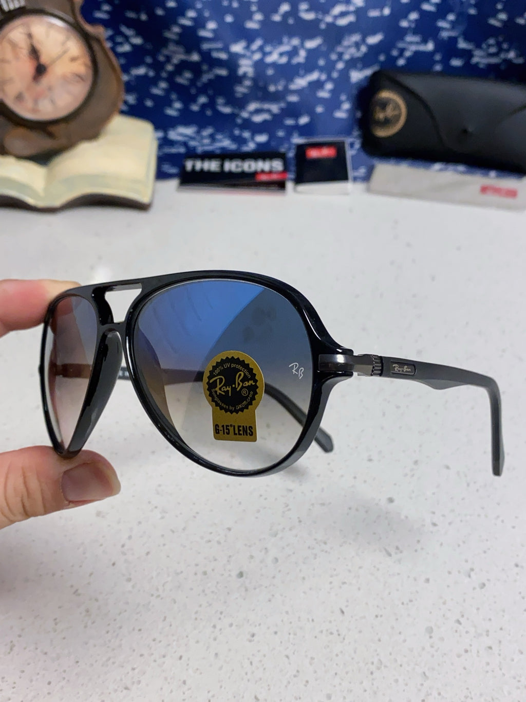 Ray-Ban RB8055 Aviator Blue Lens Sunglasses for Men - detail image 6