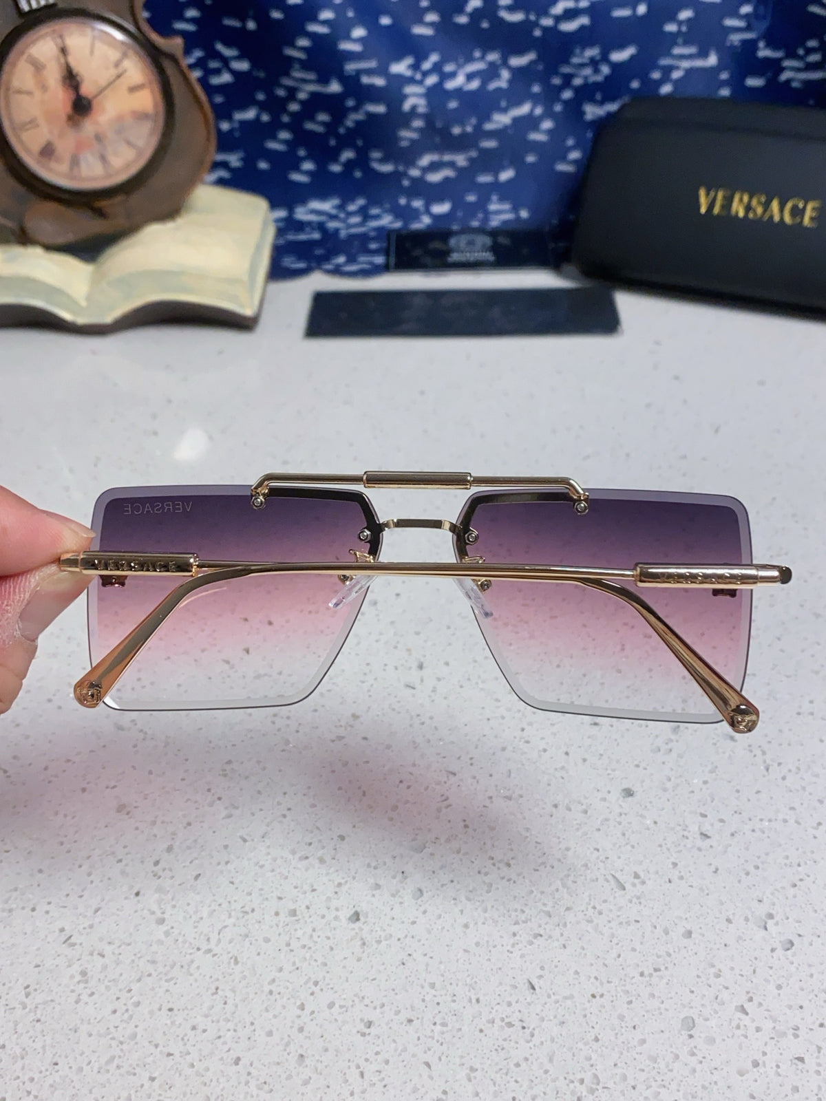 Versace Lightweight Rimless Silver Lens Sunglasses for Men & Women - detail image 5