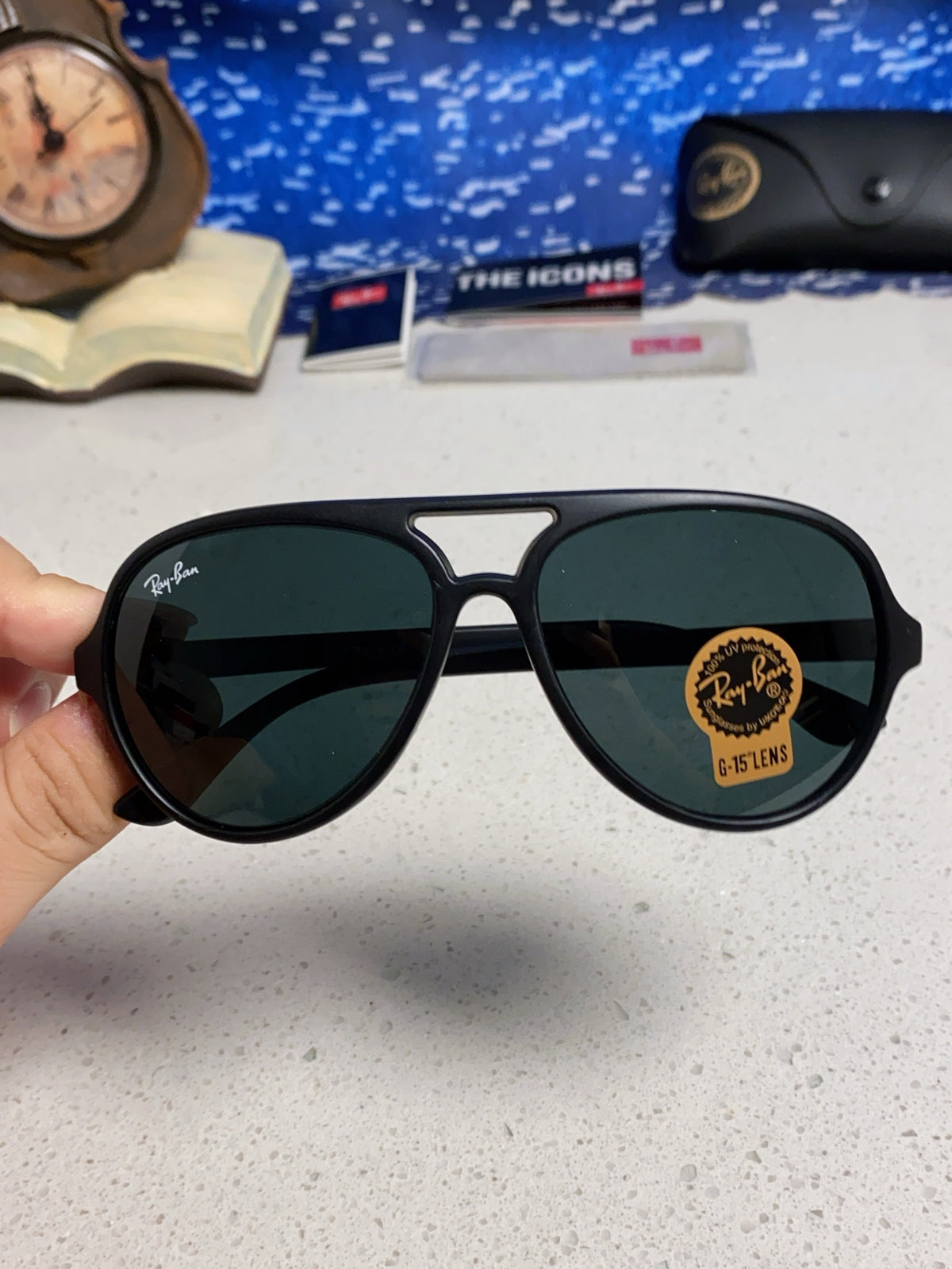 Ray-Ban RB4125 Acetate Aviator Black Lens Sunglasses for Men - detail image 4