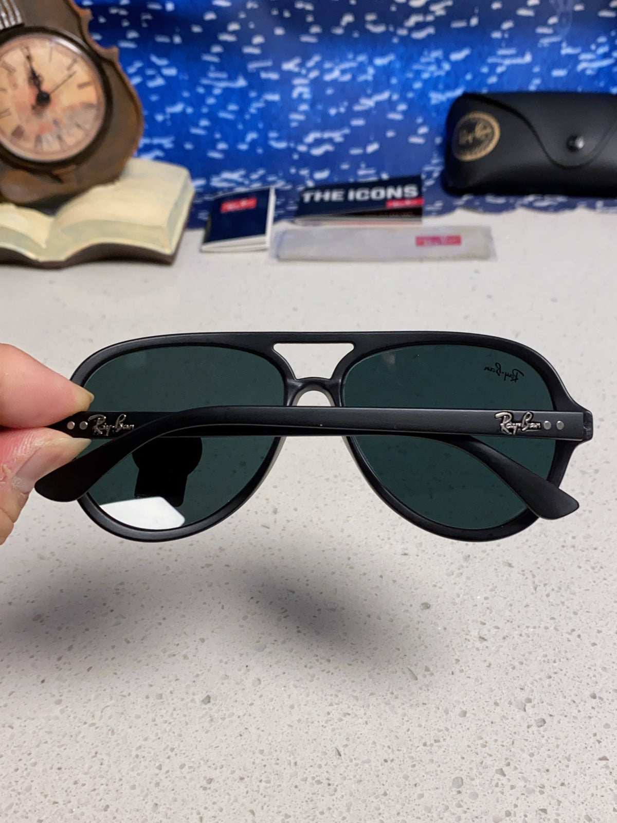 Ray-Ban RB4125 Acetate Aviator Black Lens Sunglasses for Men - detail image 5