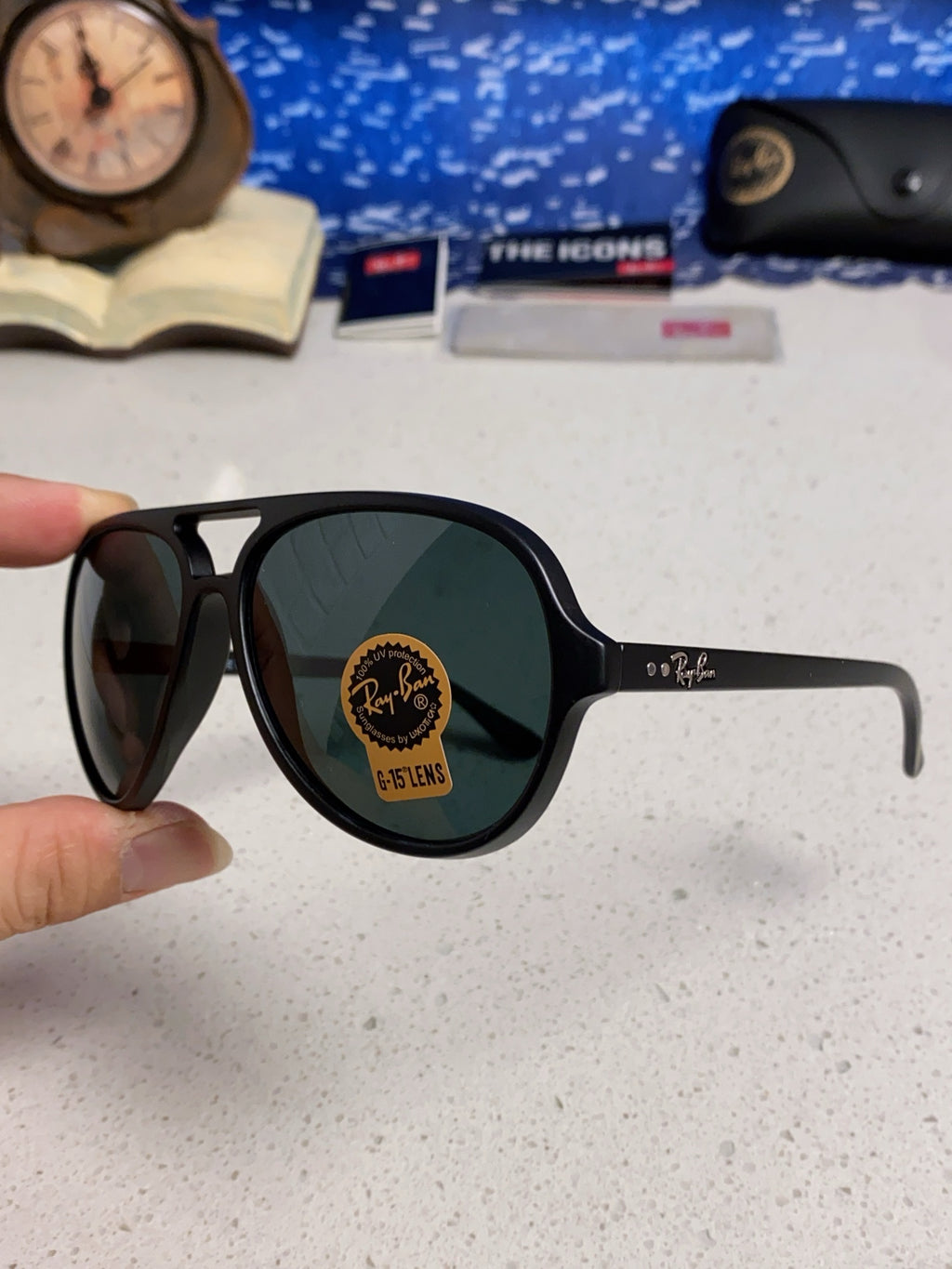 Ray-Ban RB4125 Acetate Aviator Black Lens Sunglasses for Men - detail image 6