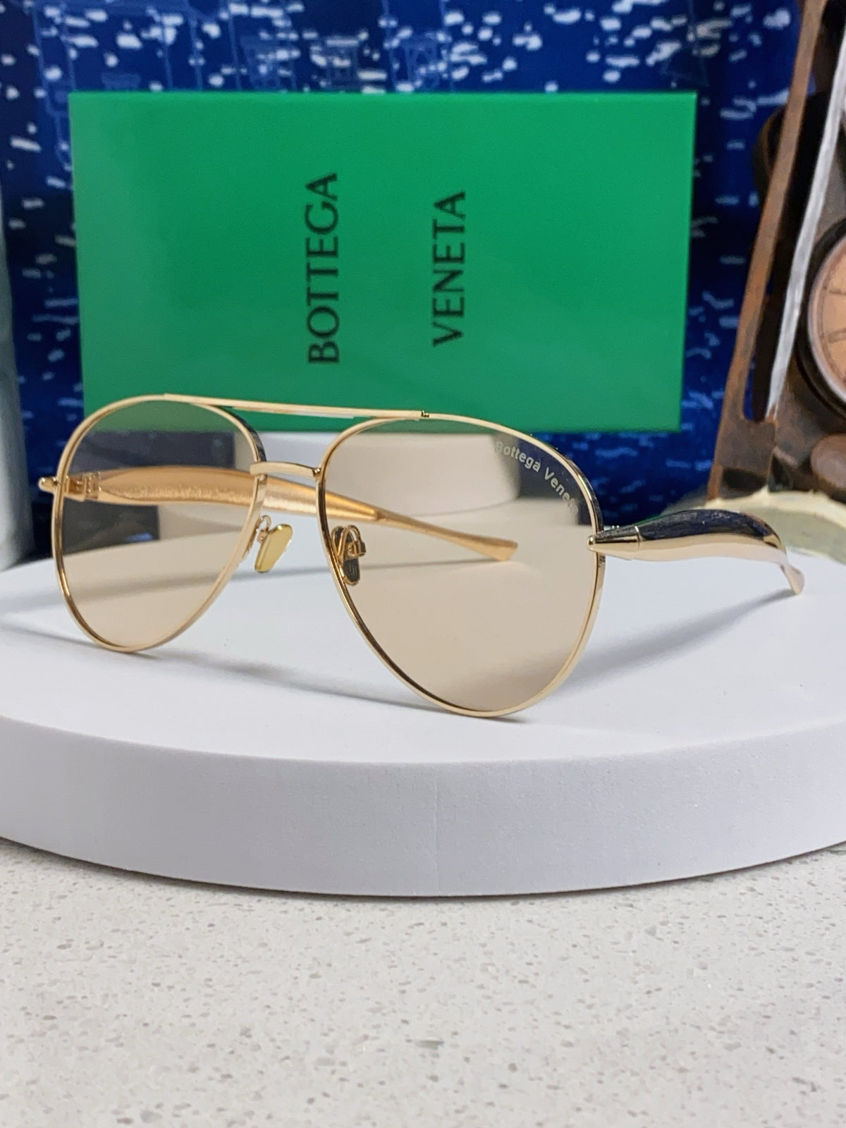 Bottega Veneta Metal Aviator Gold Lens Sunglasses for Men & Women - 416426