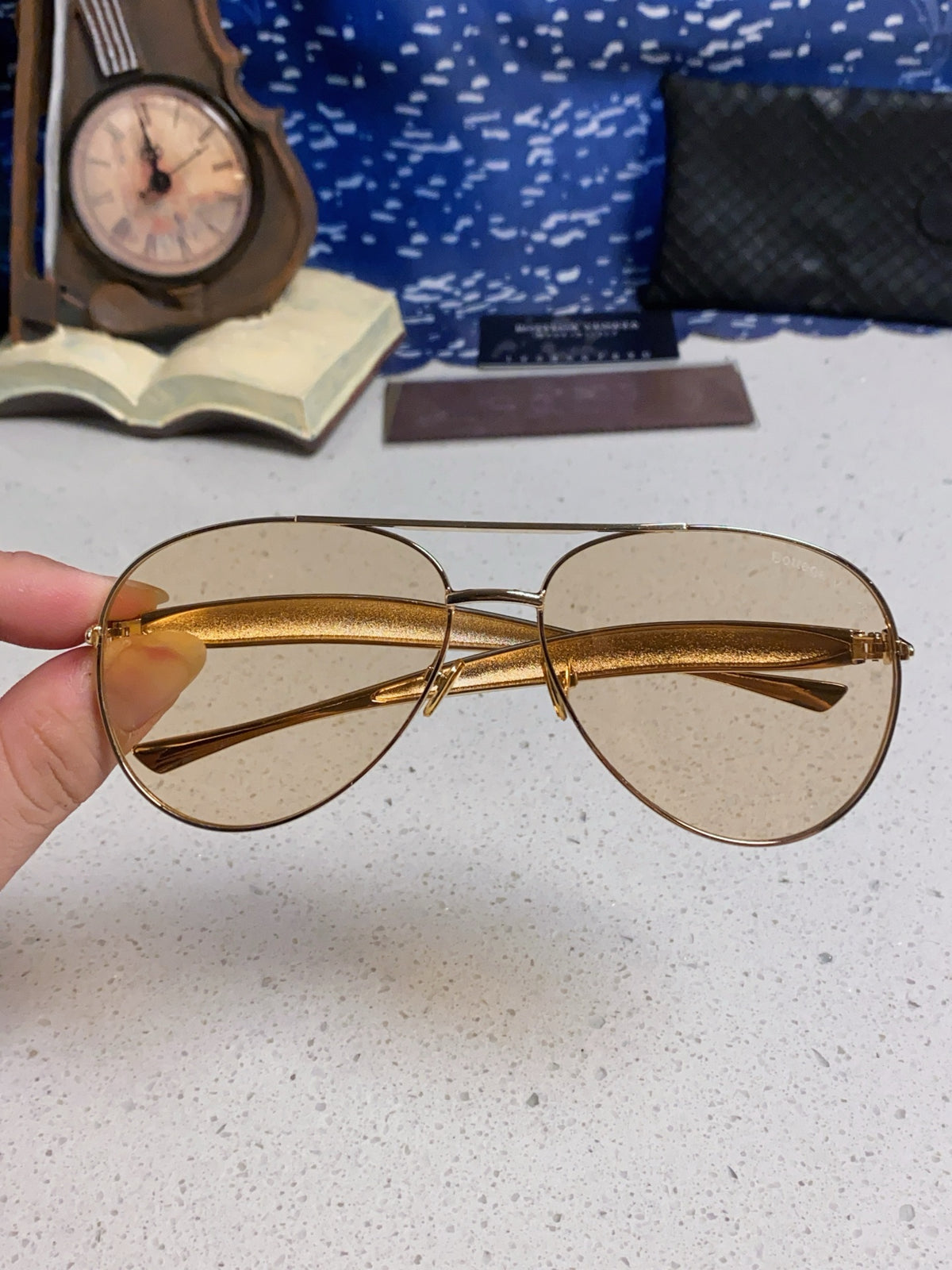 Bottega Veneta Metal Aviator Gold Lens Sunglasses for Men & Women - 416426 - detail image 4