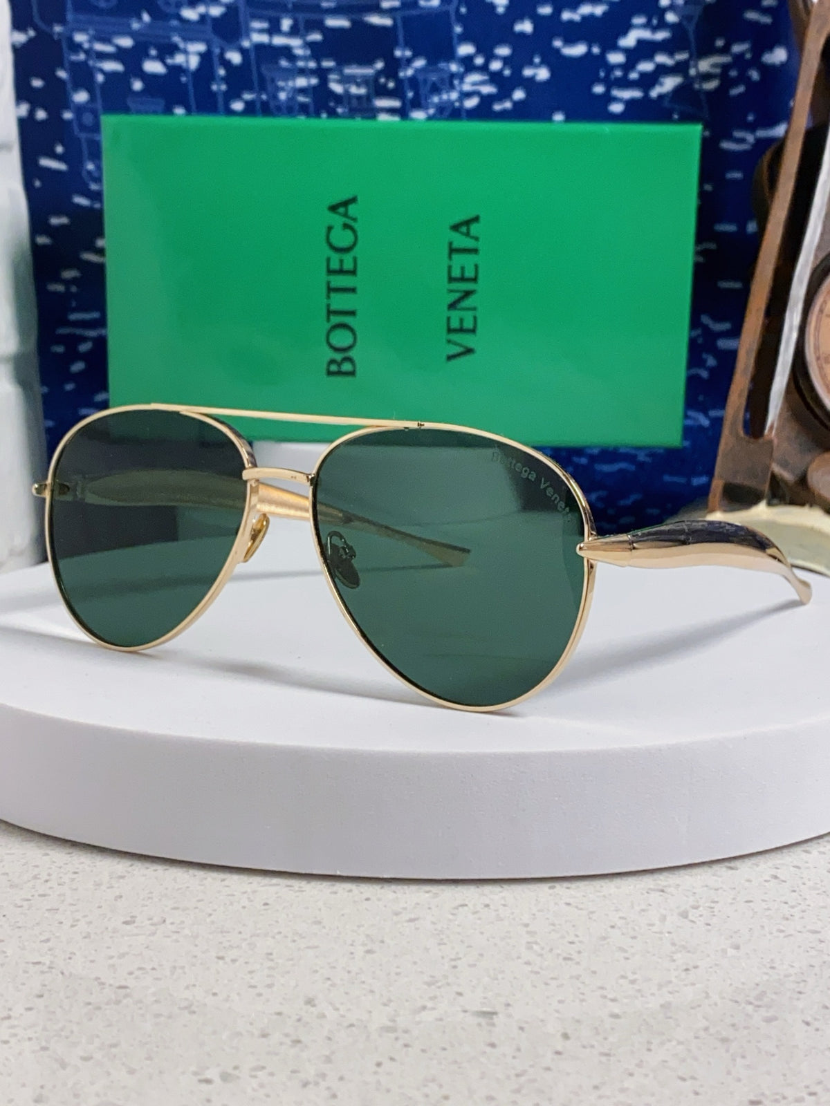 Bottega Veneta Metal Aviator Gold Lens Sunglasses for Men & Women