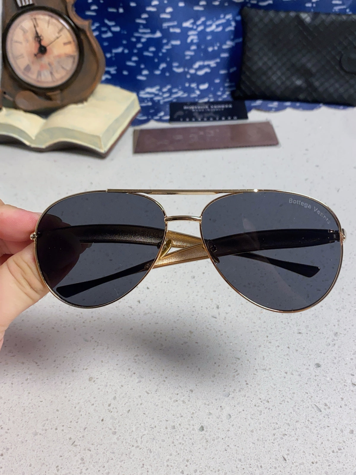 Bottega Veneta Metal Aviator Red Lens Sunglasses for Men & Women - detail image 4