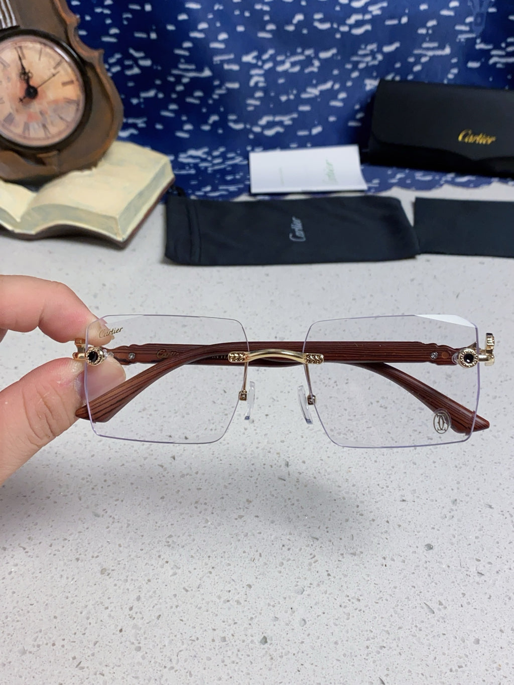 Cartier Lightweight Rimless Silver Lens Sunglasses for Men & Women - 487370 - detail image 4