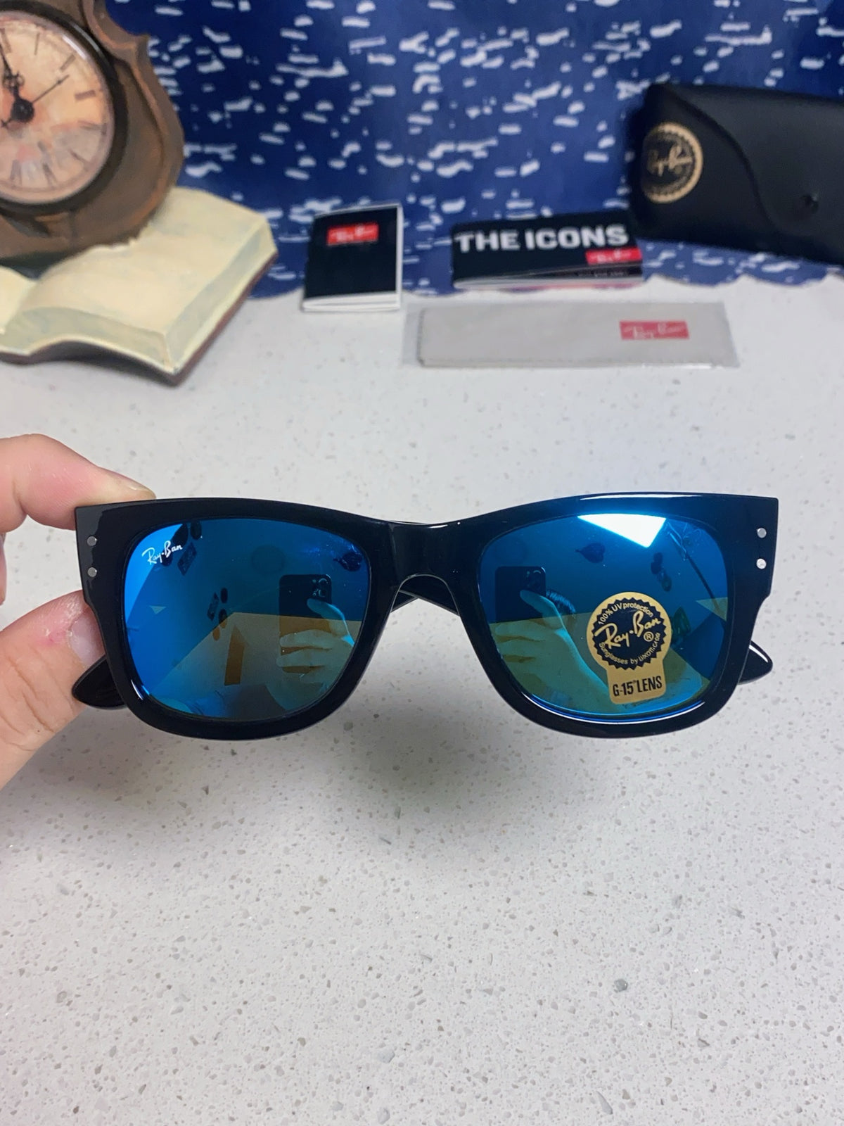 Ray-Ban RB0840 Square Blue Lens Sunglasses for Men & Women - 433098 - detail image 4