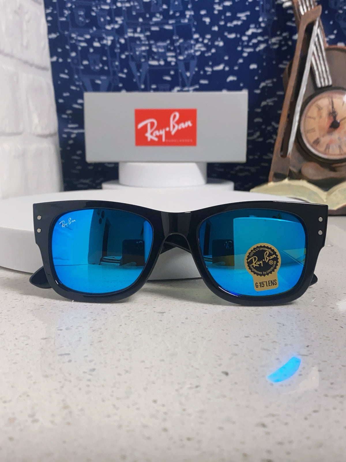 Ray-Ban RB0840 Square Blue Lens Sunglasses for Men & Women - 433098 - detail image 9