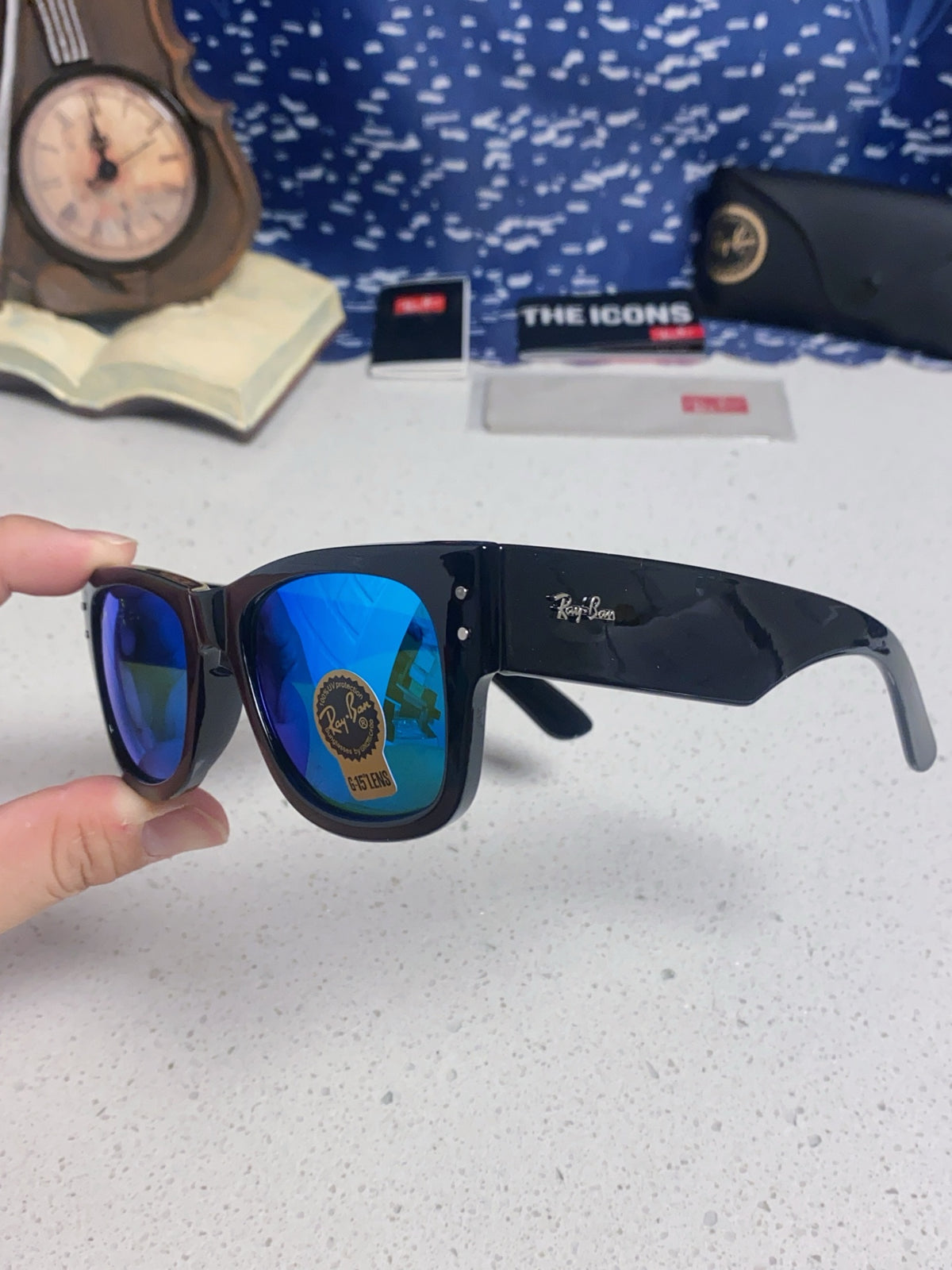 Ray-Ban RB0840 Square Blue Lens Sunglasses for Men & Women - 433098 - detail image 6