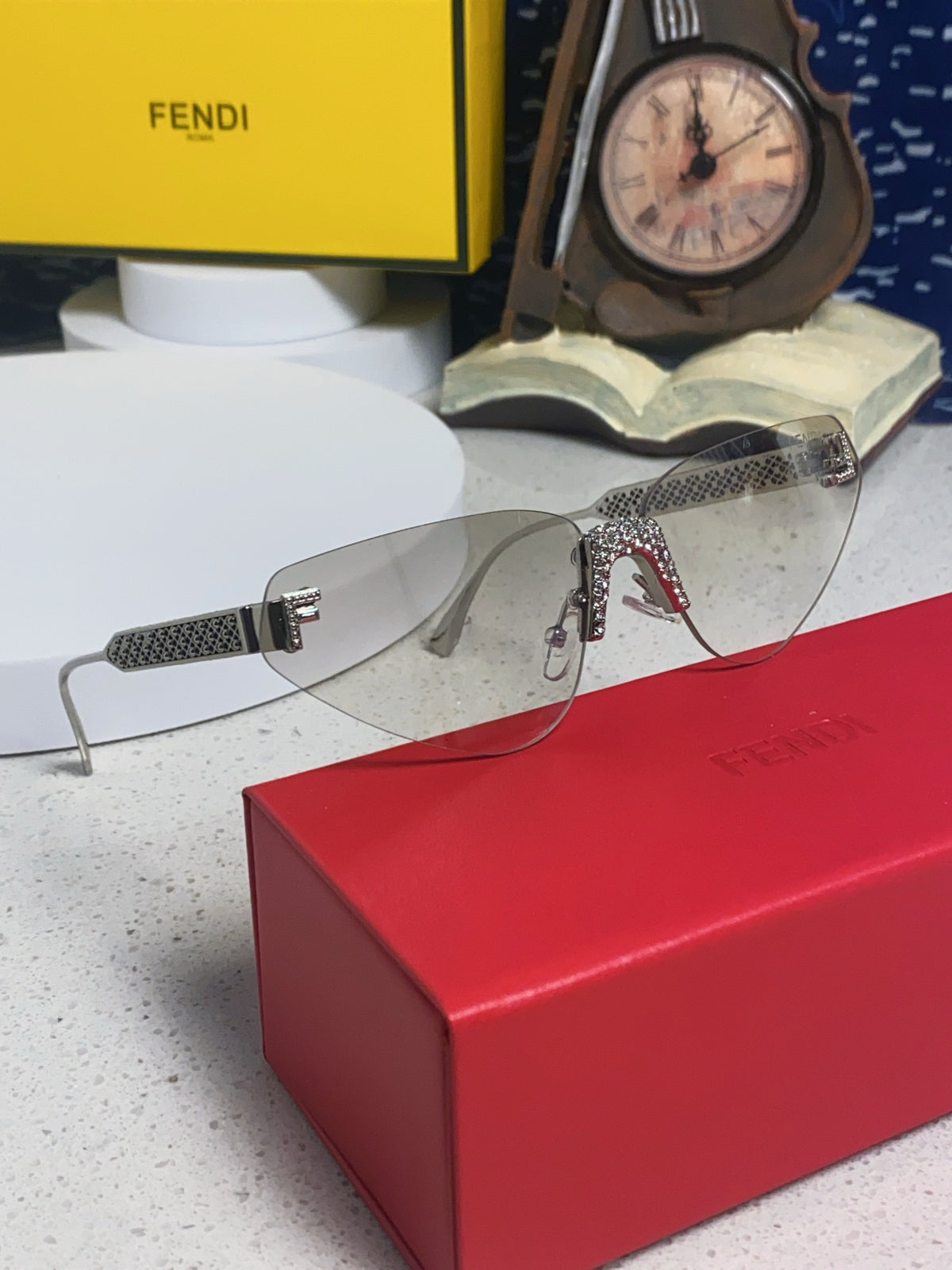 Fendi Lightweight Metal Rimless Red Lens Sunglasses for Women - detail image 11
