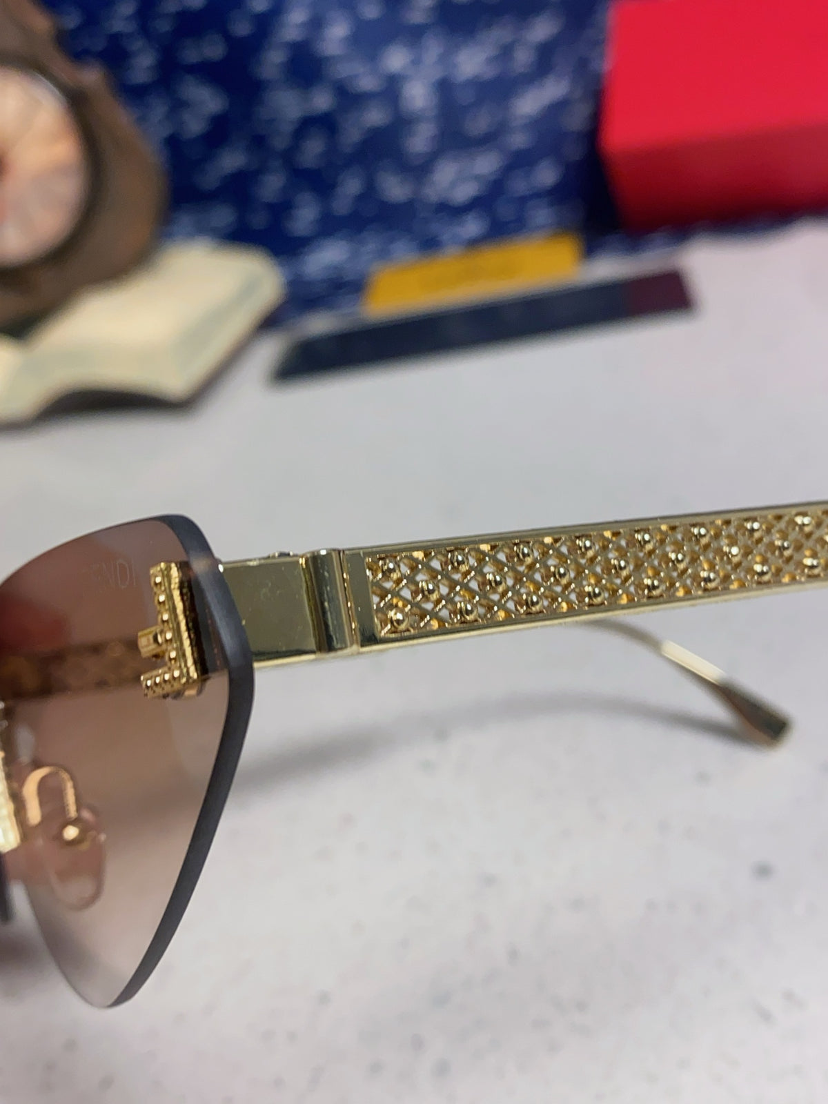 Fendi Lightweight Metal Rimless Brown Lens Sunglasses for Women - detail image 7