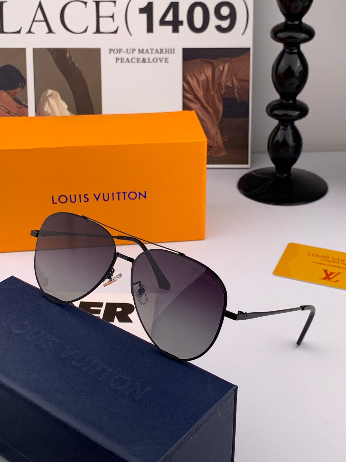 Louis Vuitton L58901 Polarized Aviator Black Lens Sunglasses for Men - 866907