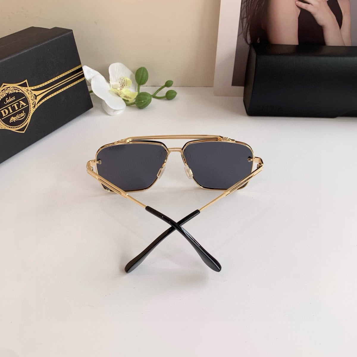 Dita Metal Aviator Black Lens Sunglasses for Men & Women - detail image 3