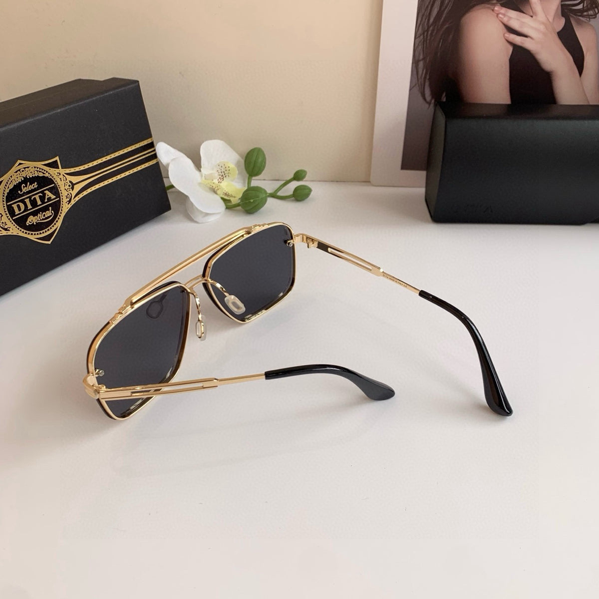 Dita Metal Aviator Black Lens Sunglasses for Men & Women - 358912 - detail image 4