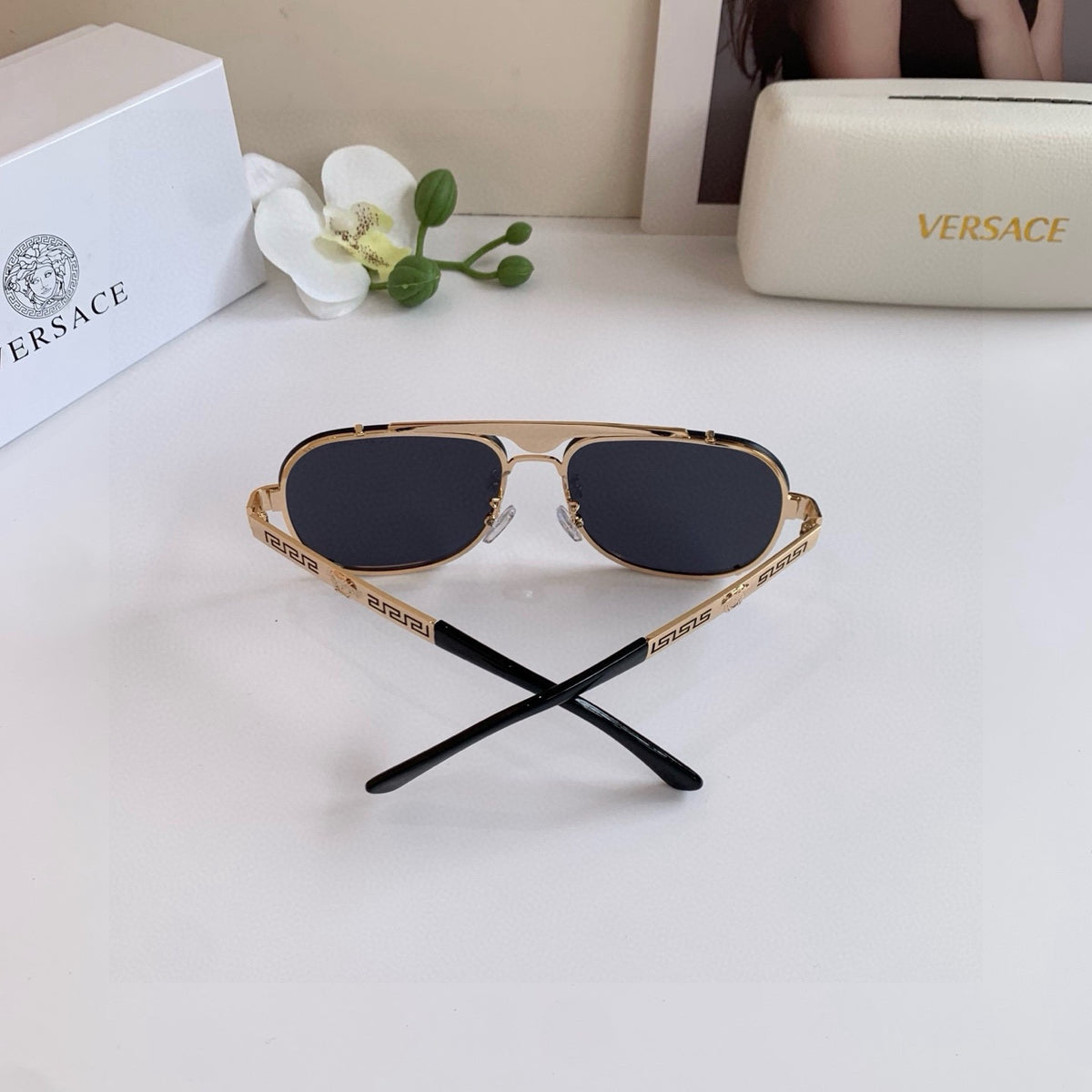 Versace Polarized Metal Square Silver Lens Sunglasses for Men & Women - 383056 - detail image 3