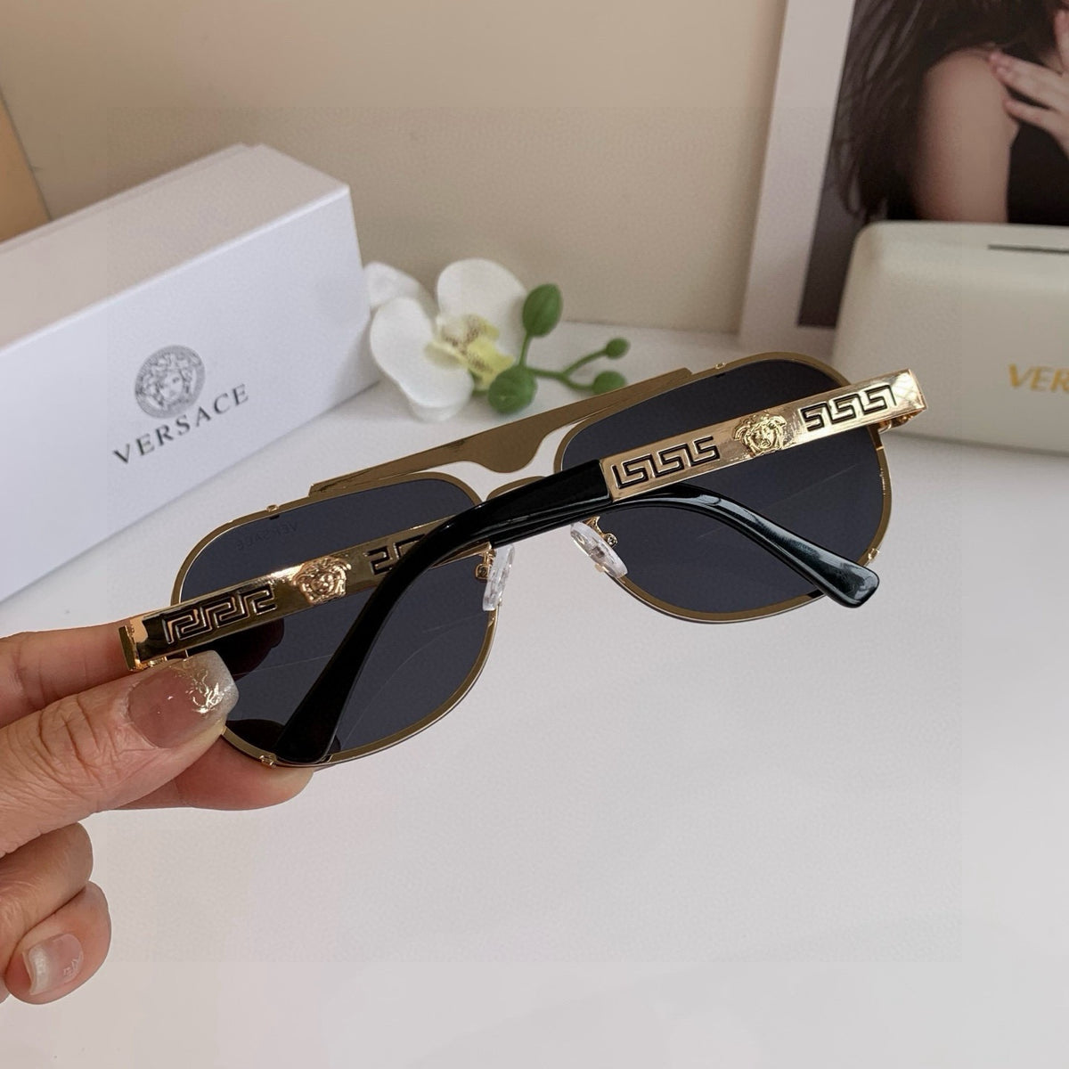 Versace Polarized Metal Square Silver Lens Sunglasses for Men & Women - 383056 - detail image 2