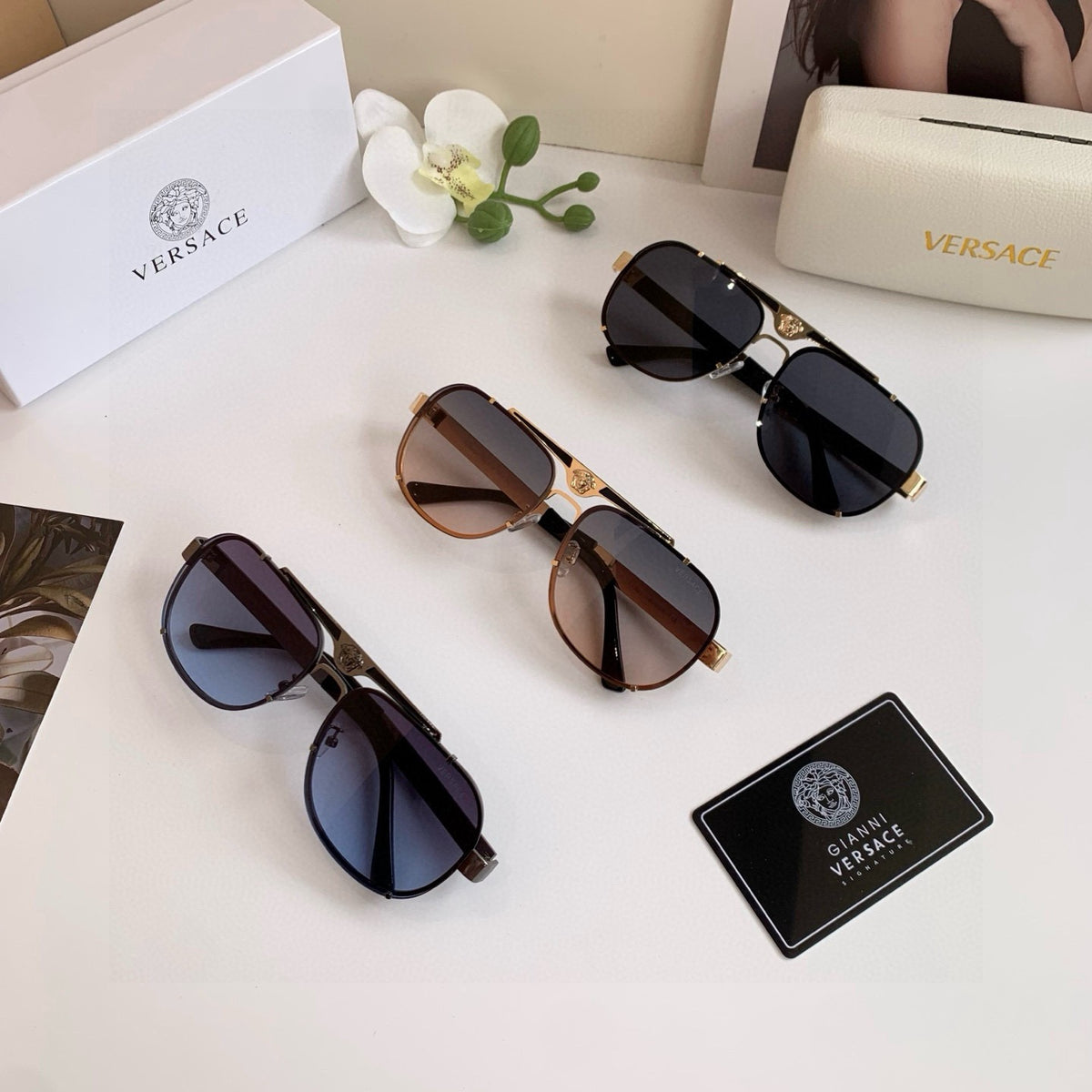 Versace Polarized Metal Square Silver Lens Sunglasses for Men & Women - 383056 - detail image 5