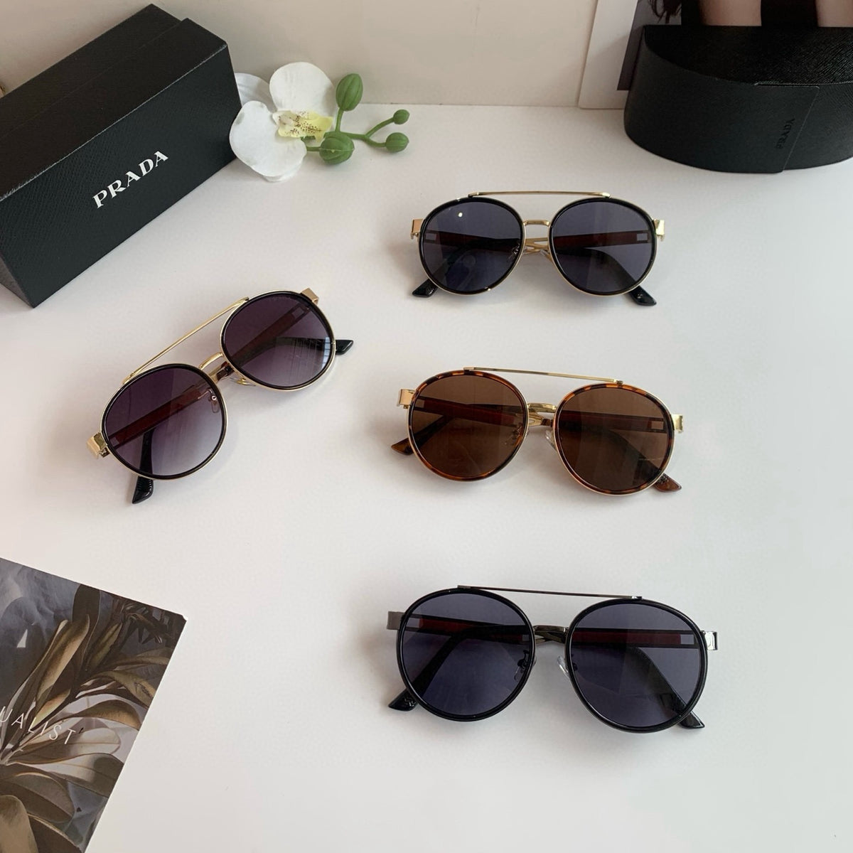 Prada Metal Square Brown Lens Sunglasses for Men & Women - 415776