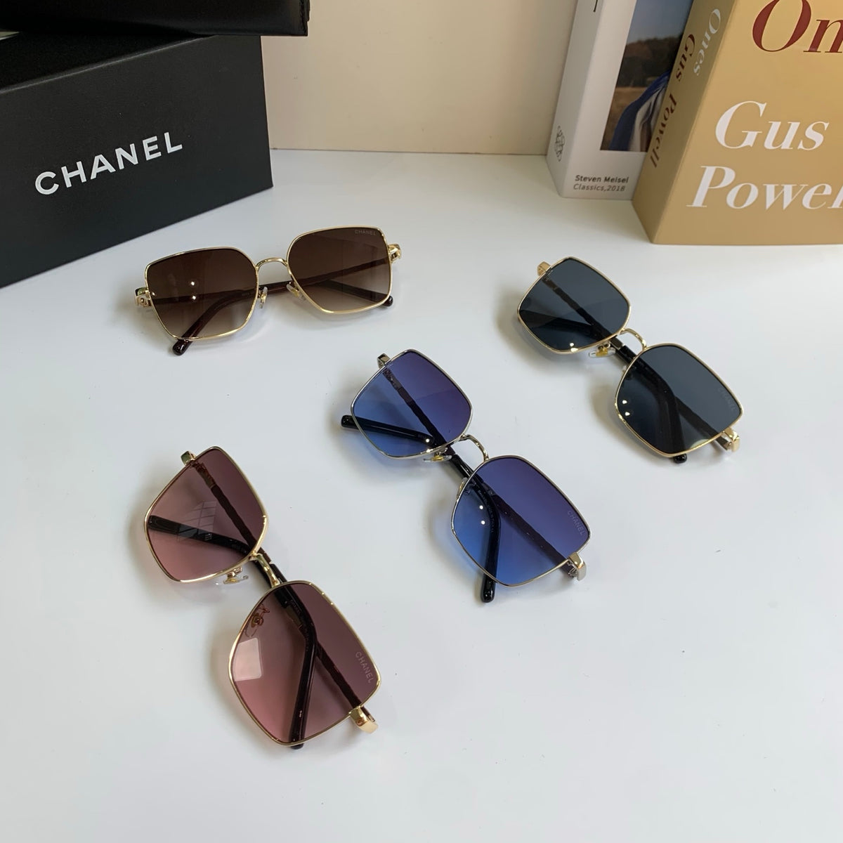 Chanel Metal Square Blue Lens Sunglasses for Men & Women - detail image 9