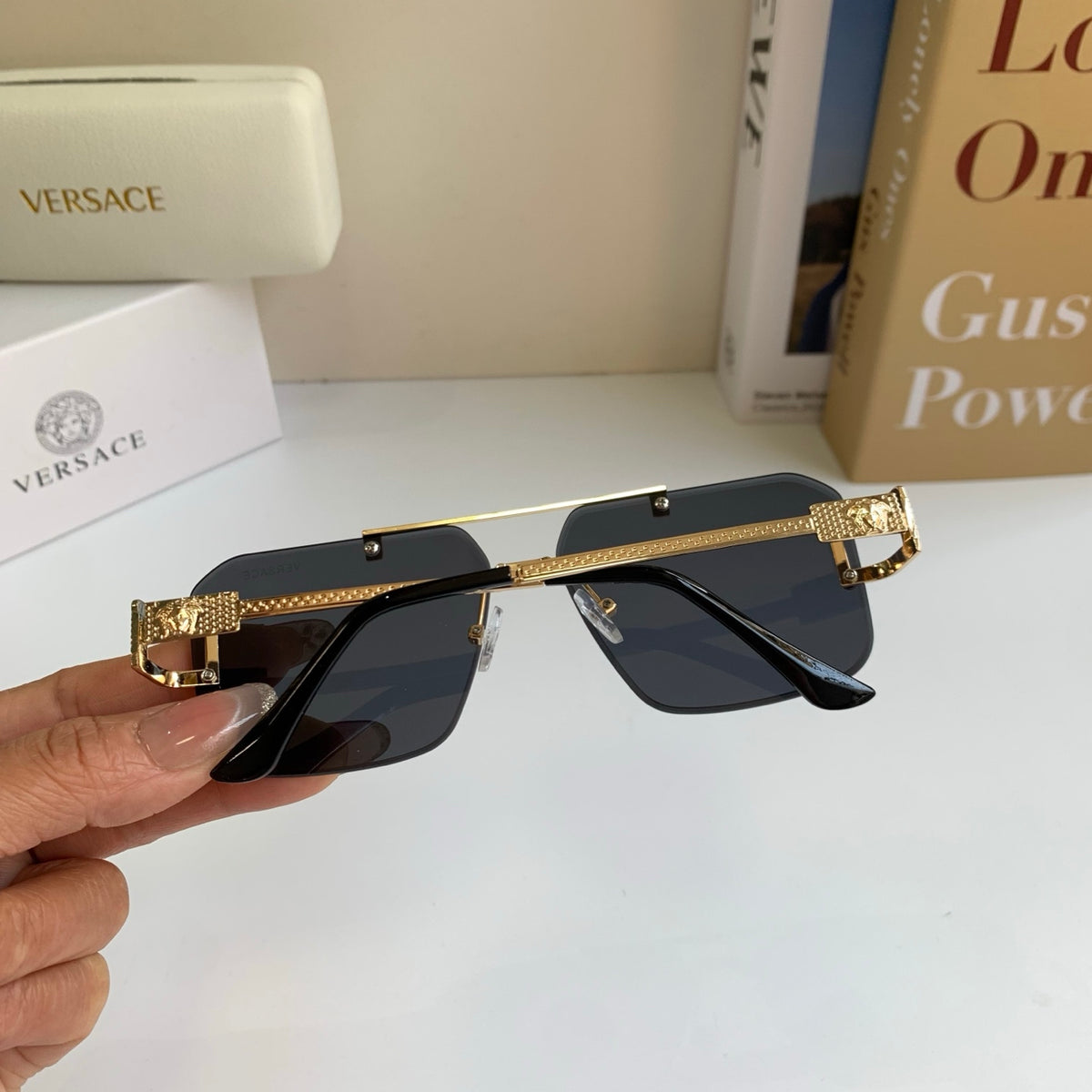 Versace Polarized Metal Square Silver Lens Sunglasses for Men & Women - 432780 - detail image 7