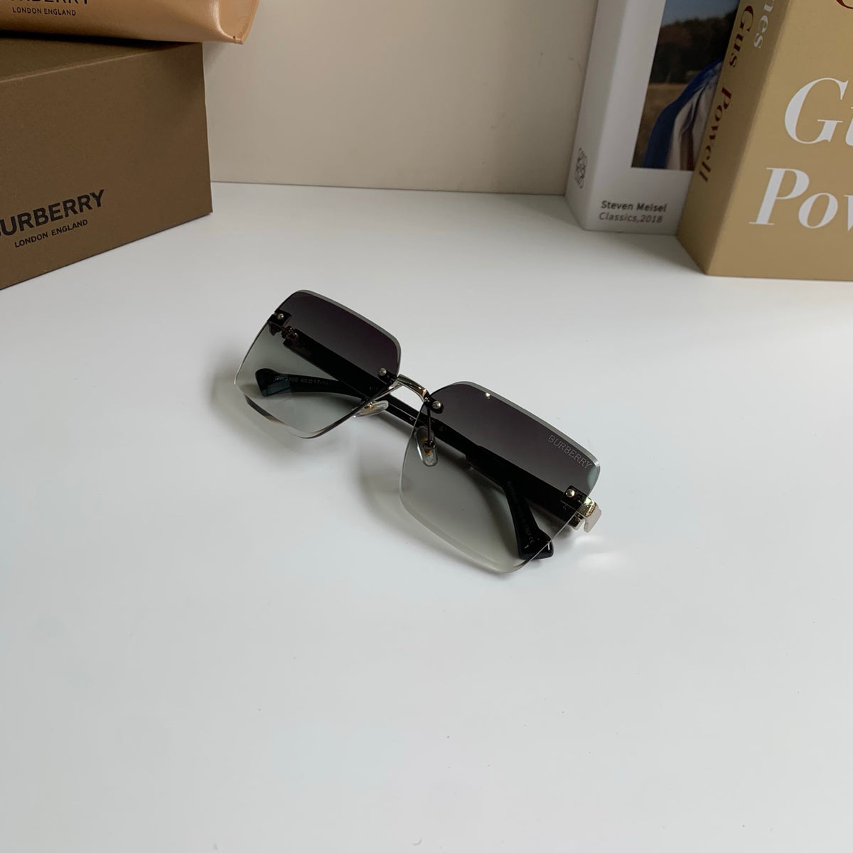 Burberry Metal Square Silver Lens Sunglasses for Men & Women - detail image 6