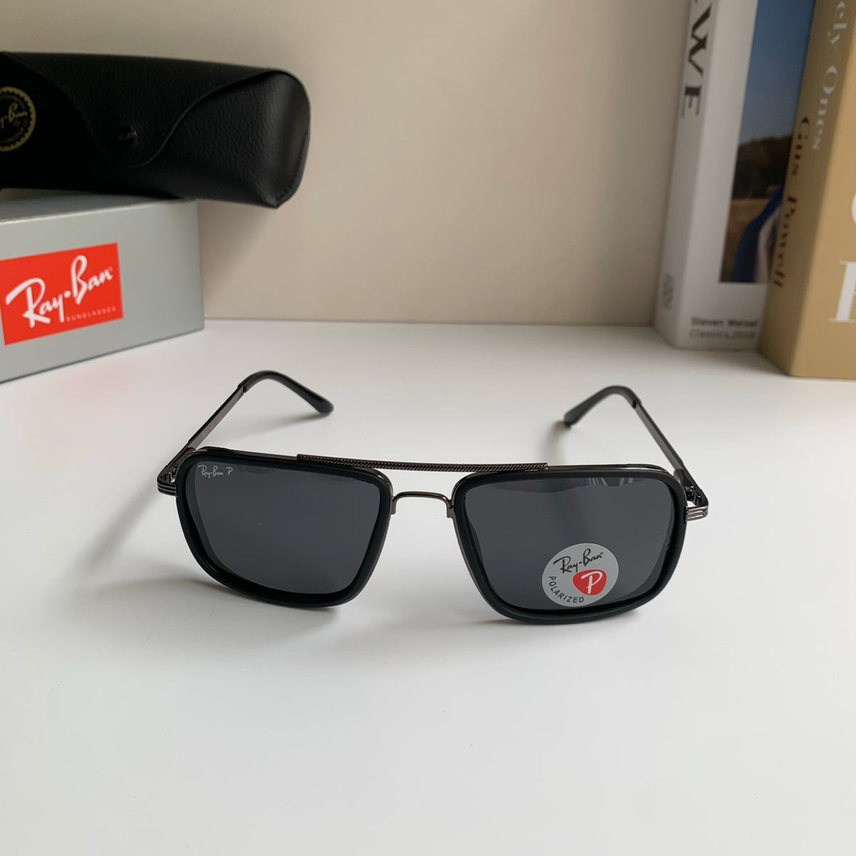 Ray-Ban Polarized Square Black Lens Sunglasses for Men & Women - detail image 3