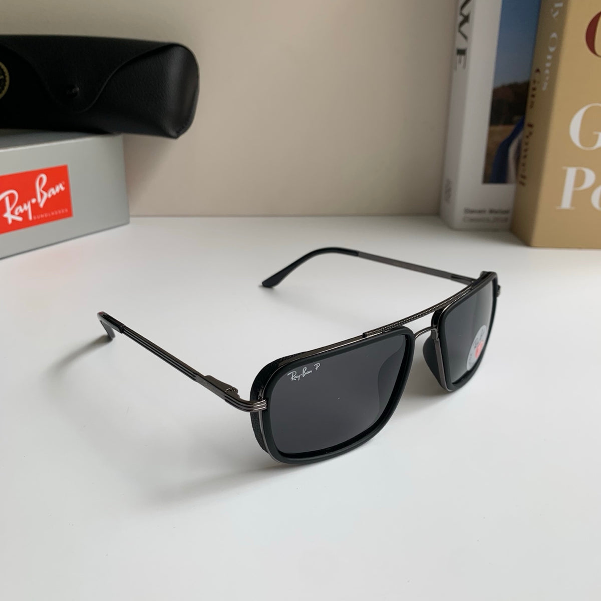 Ray-Ban Polarized Square Black Lens Sunglasses for Men & Women - 383214