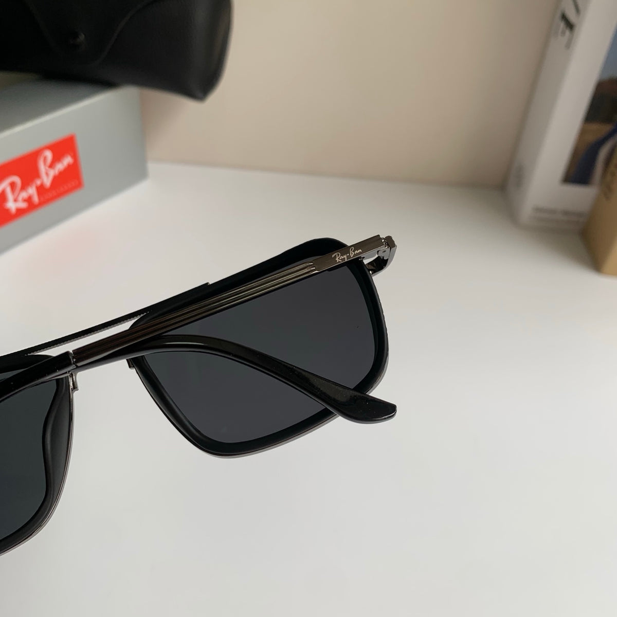 Ray-Ban Polarized Square Black Lens Sunglasses for Men & Women - detail image 8
