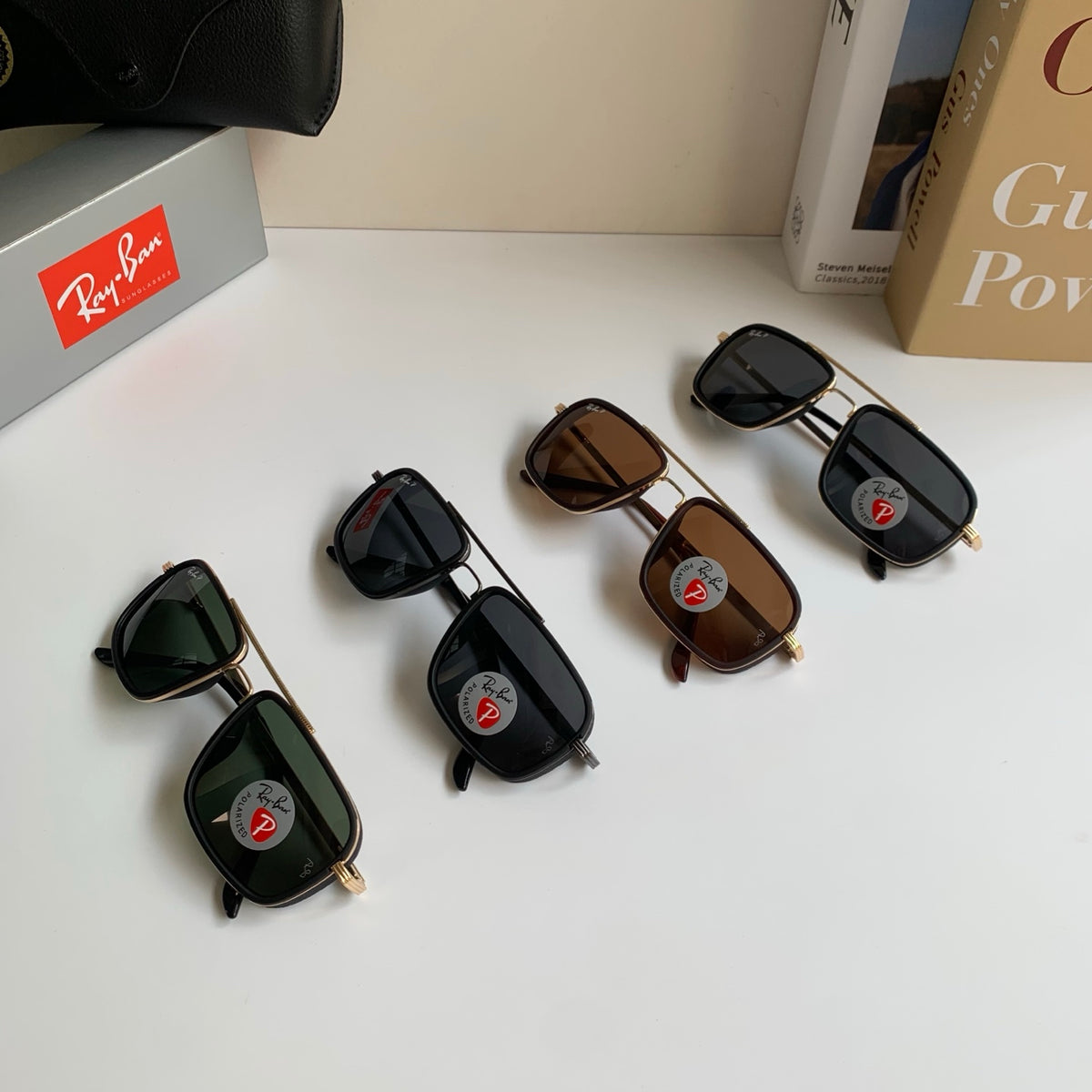 Ray-Ban Polarized Square Black Lens Sunglasses for Men & Women - detail image 10