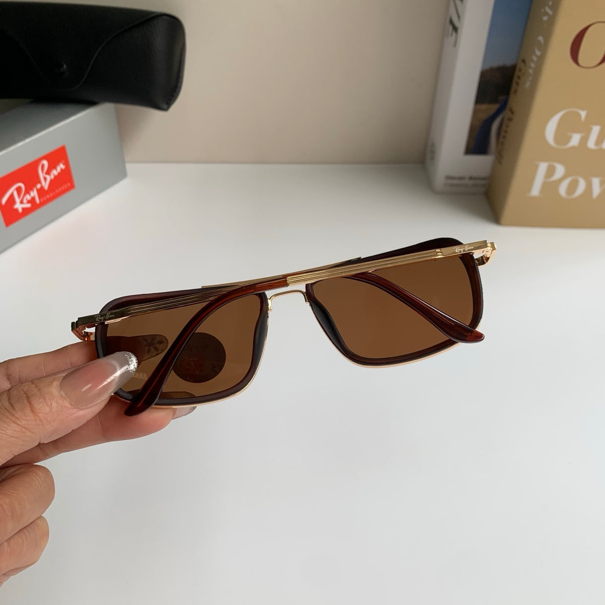 Ray-Ban Polarized Square Brown Lens Sunglasses for Men & Women - detail image 6