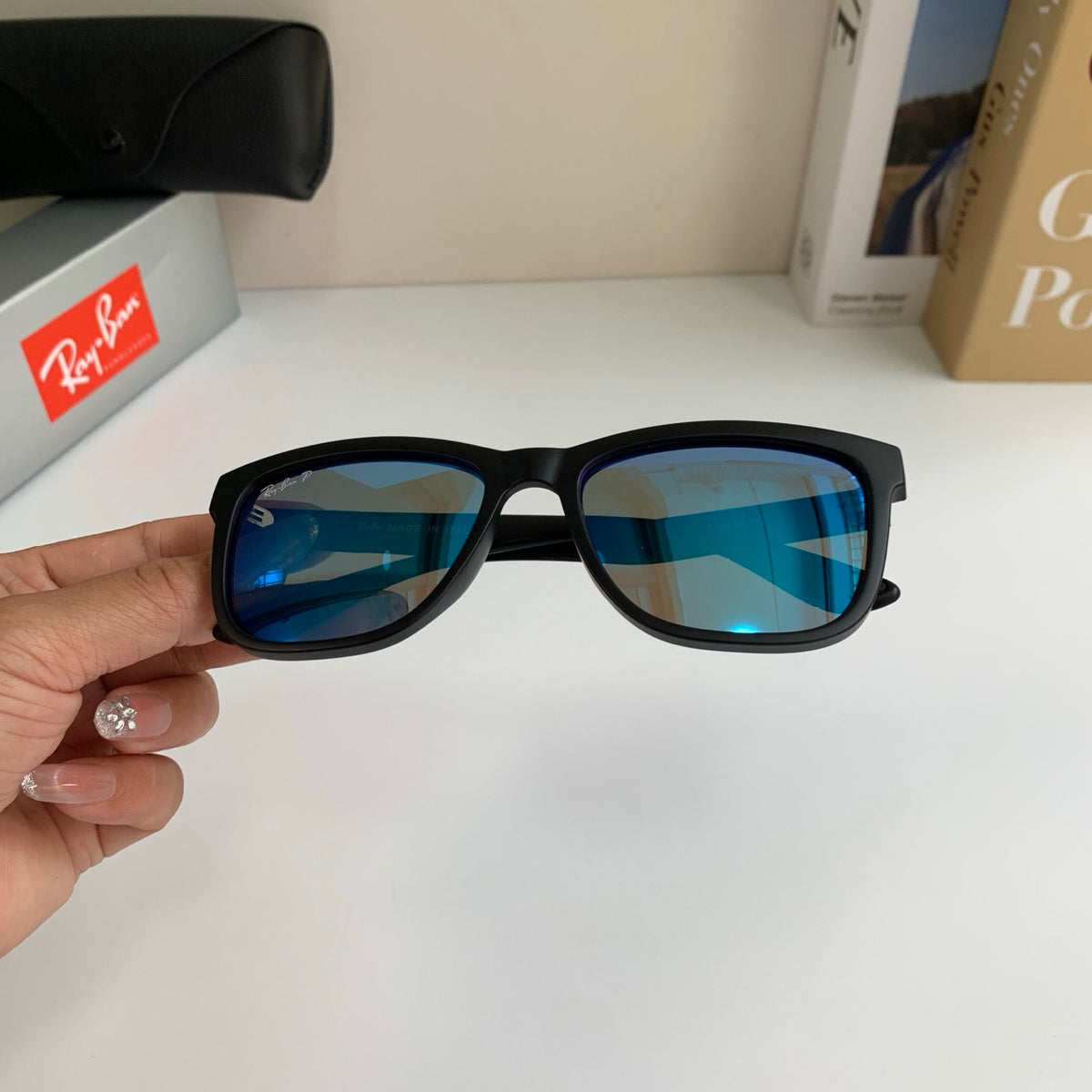 Ray-Ban Polarized Square Blue Lens Sunglasses for Men & Women - detail image 3